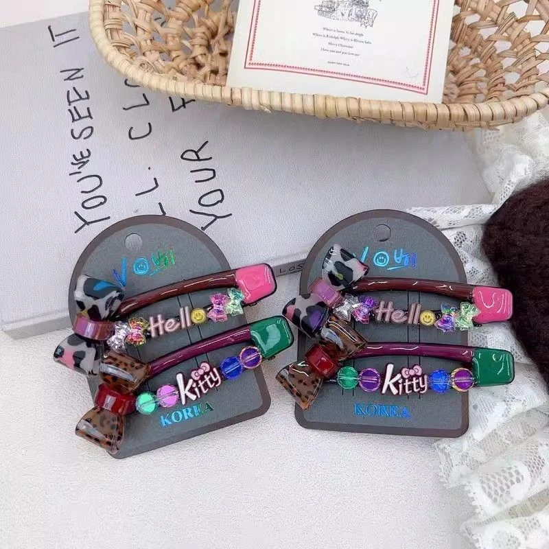 韩版新款甜美蝴蝶结笑脸滴油发夹精致高级感侧边夹鸭嘴夹发饰发卡