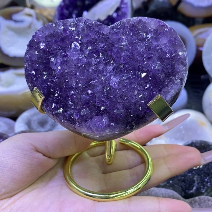 未镶嵌珠宝半成品水晶紫花花爱心