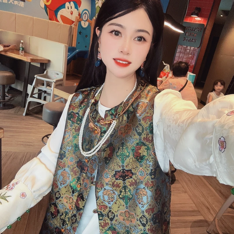 【十二生肖 马甲】气质复古提花无袖小圆领手工扣常规款马甲DY