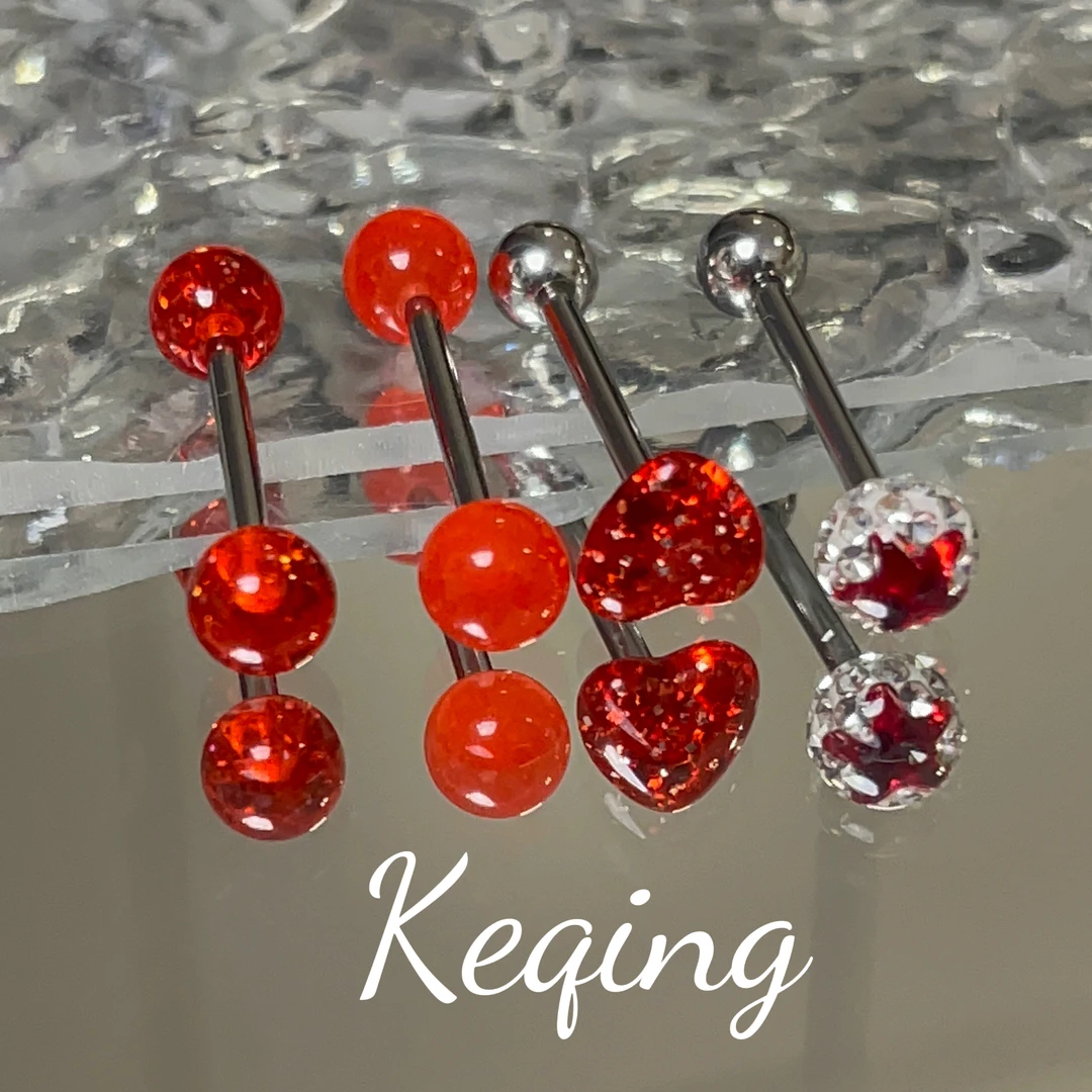 创意DIY配件舒适爆闪五角星泥巴球舌钉闪片爱心个性时尚穿刺饰品