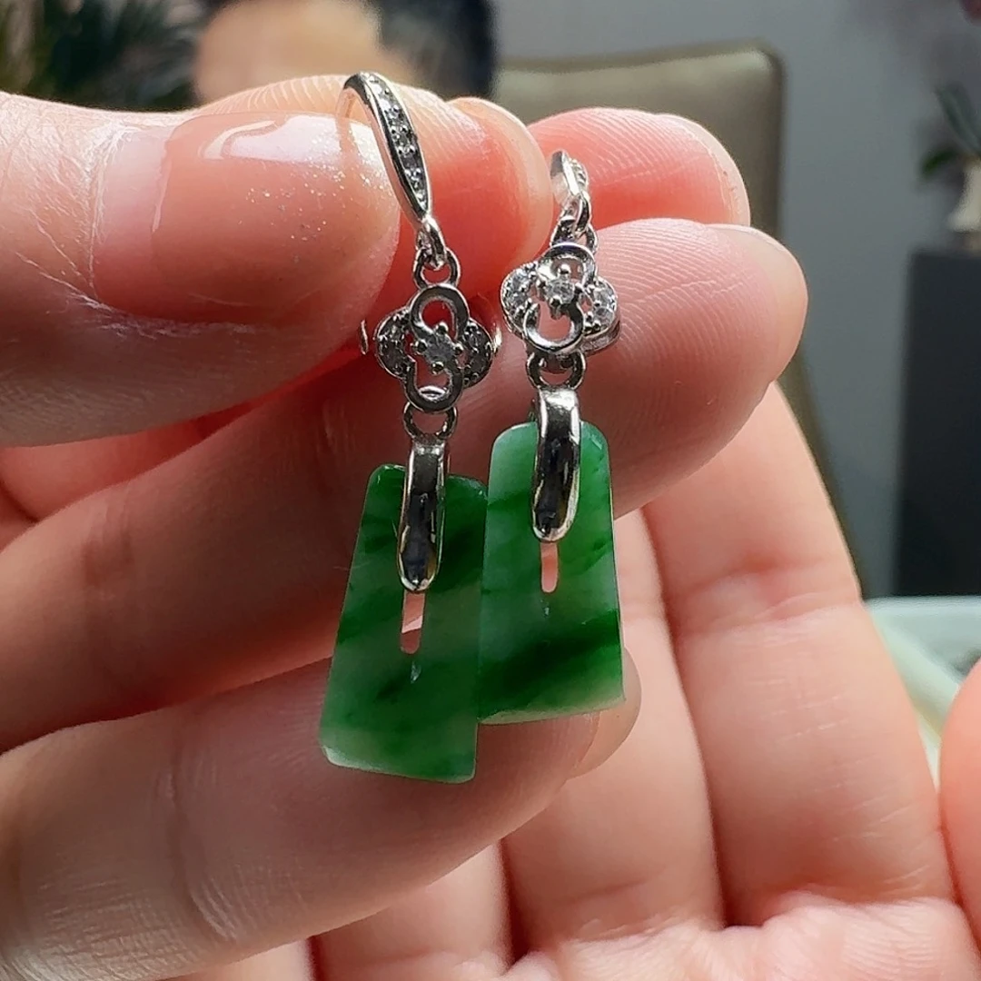 翡翠耳饰银S925镶嵌天然