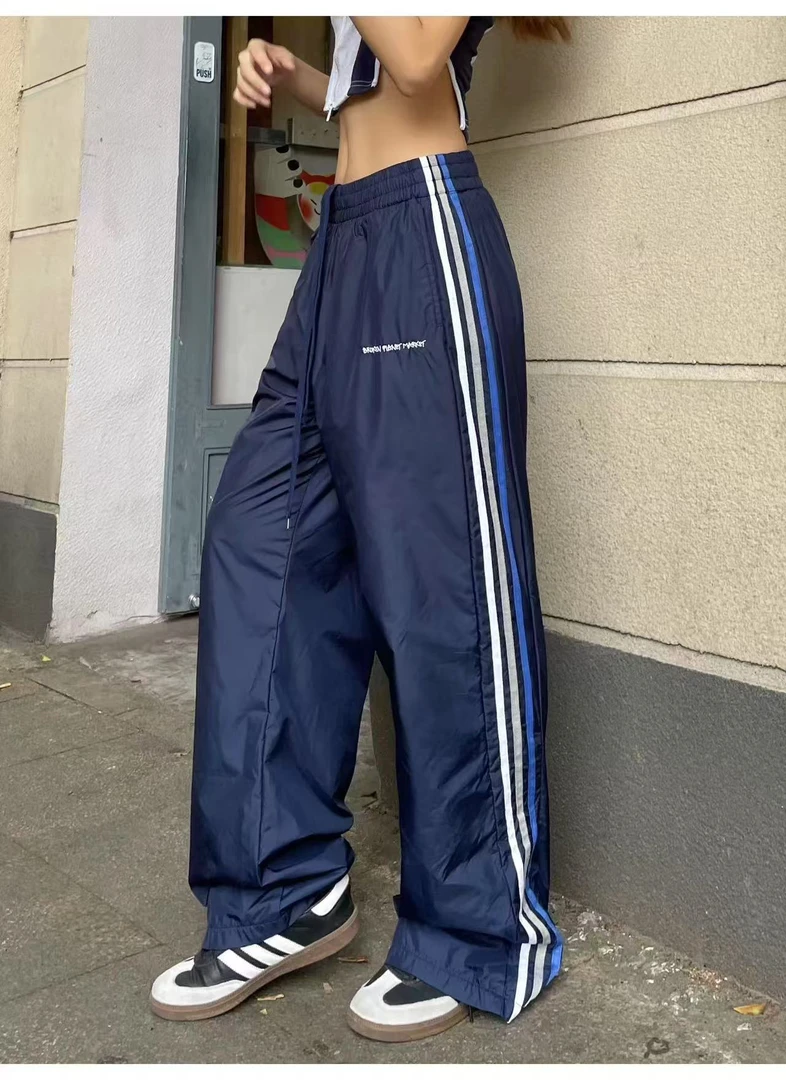 （O4-3#K6028-1）美式11杠条运动宽松休闲裤子【抽绳在里面】