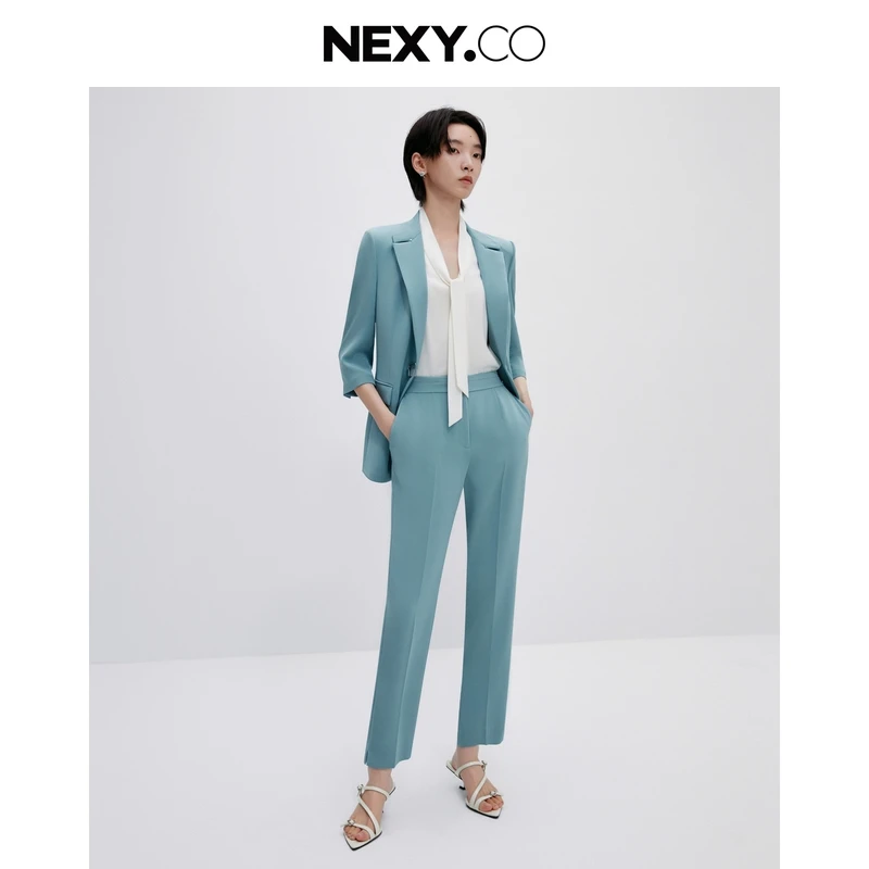 NEXY.CO/奈蔻丝绸西装白色外套气质时尚休闲XA01968V0/XA01987M4