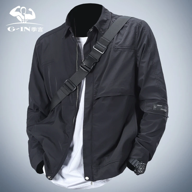 2025新款男士风衣短款春秋季 黑色翻领夹克外套男休闲防风痞帅潮
