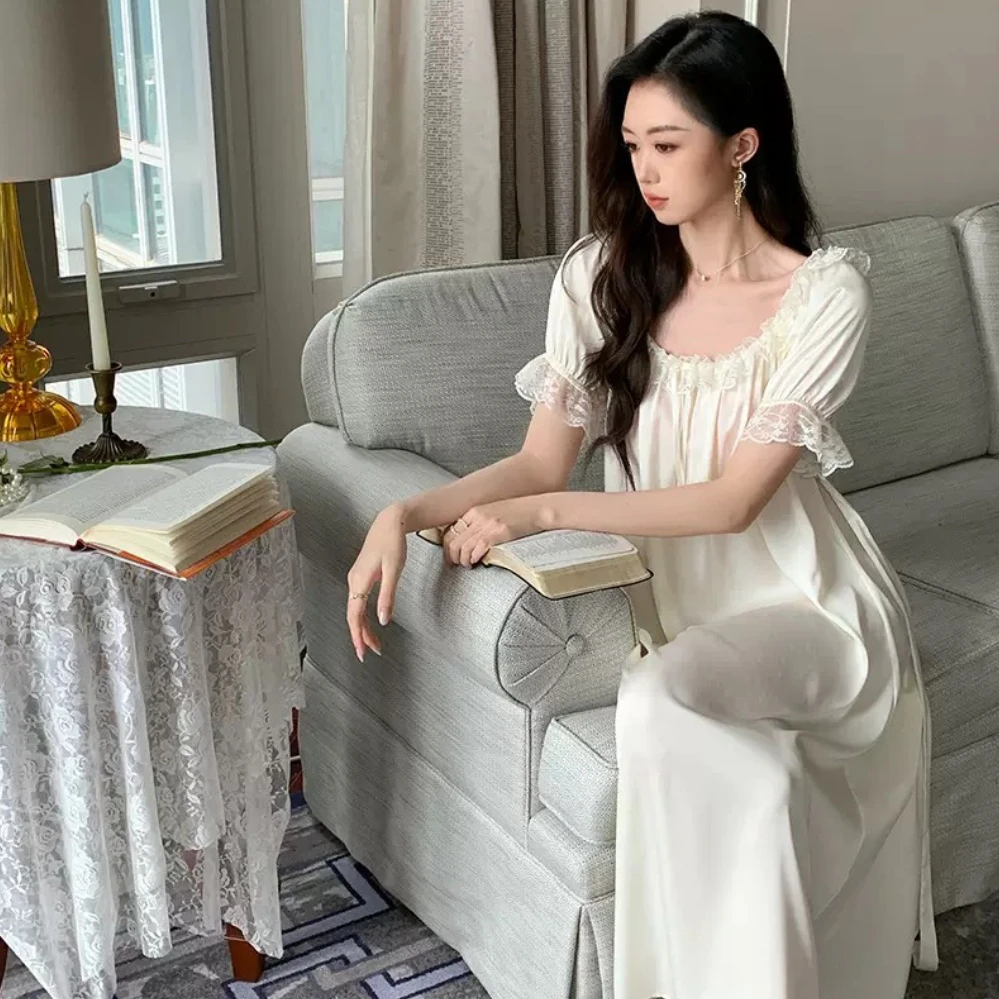 【晴夏睡裙】短袖圆领居家法式睡裙时尚显瘦居家睡裙-R2227090-A