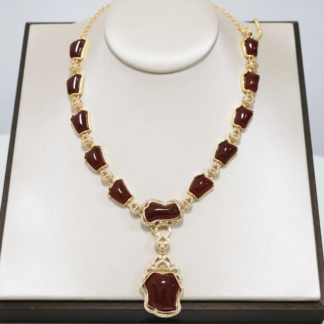 藏族饰品藏族舞配饰颈饰藏族首饰石头材质黄铜镀金不掉色