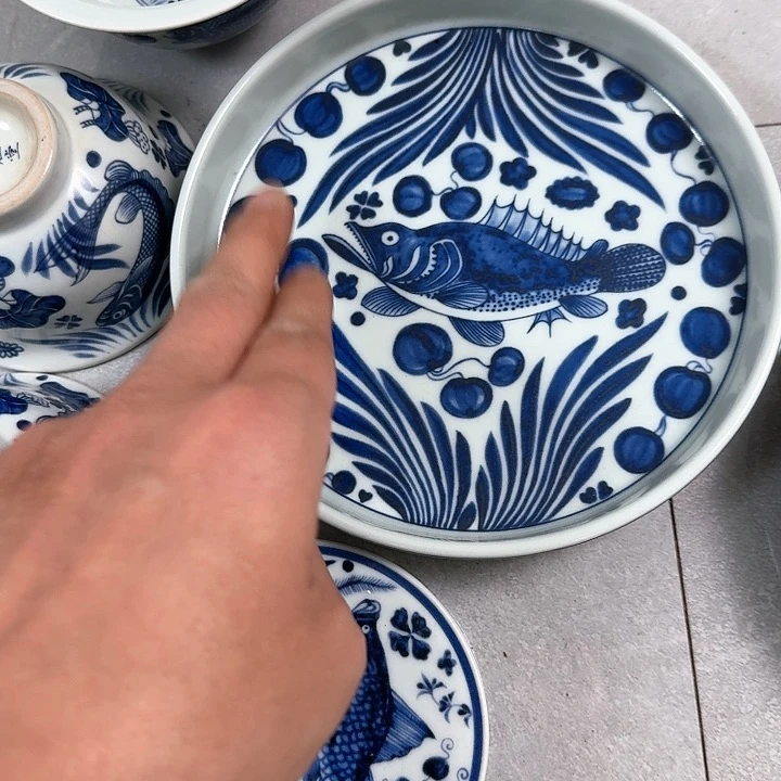 杯青花鱼5件套景德镇