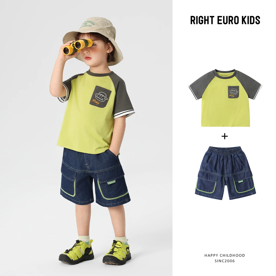 【夏款短袖套装】男童短袖牛仔短裤裤休闲洋气套装童装夏季潮UZ1132