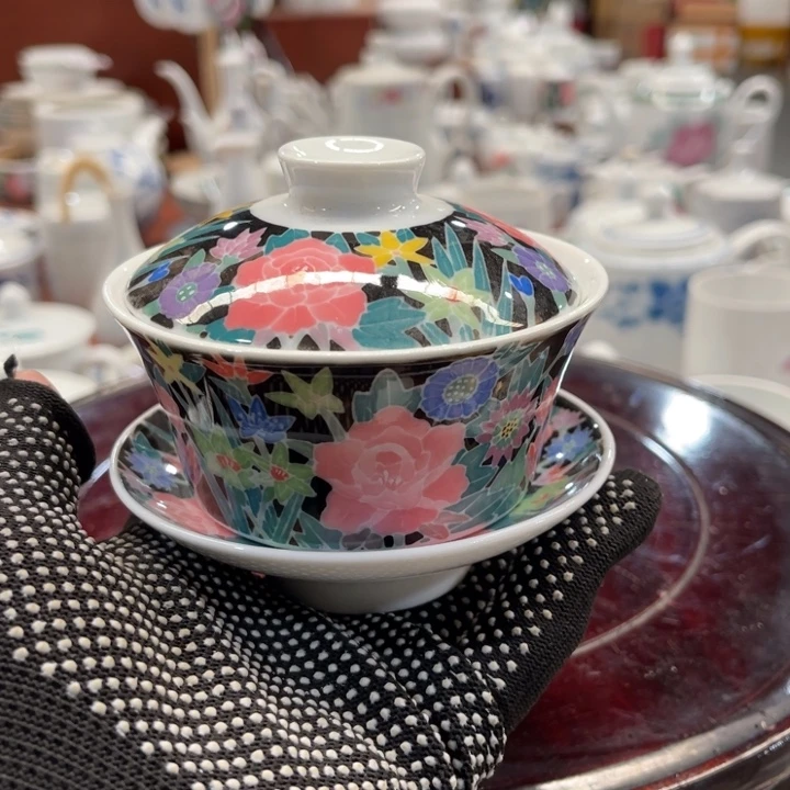 陶瓷醴陵手绘釉下五彩盖碗