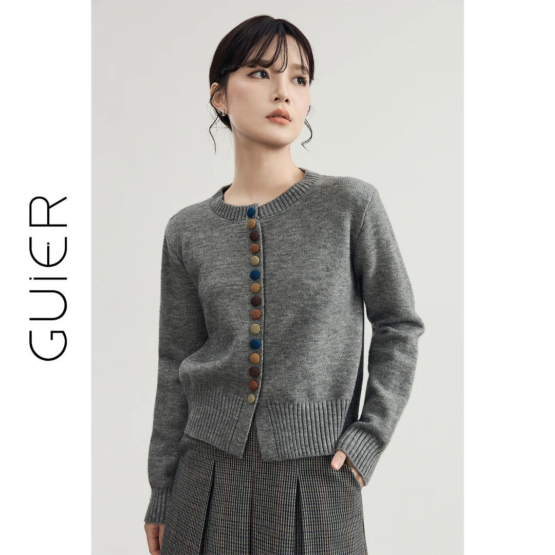 彩色扣子针织衫毛衣女修身显瘦百搭保暖开衫上衣G5014