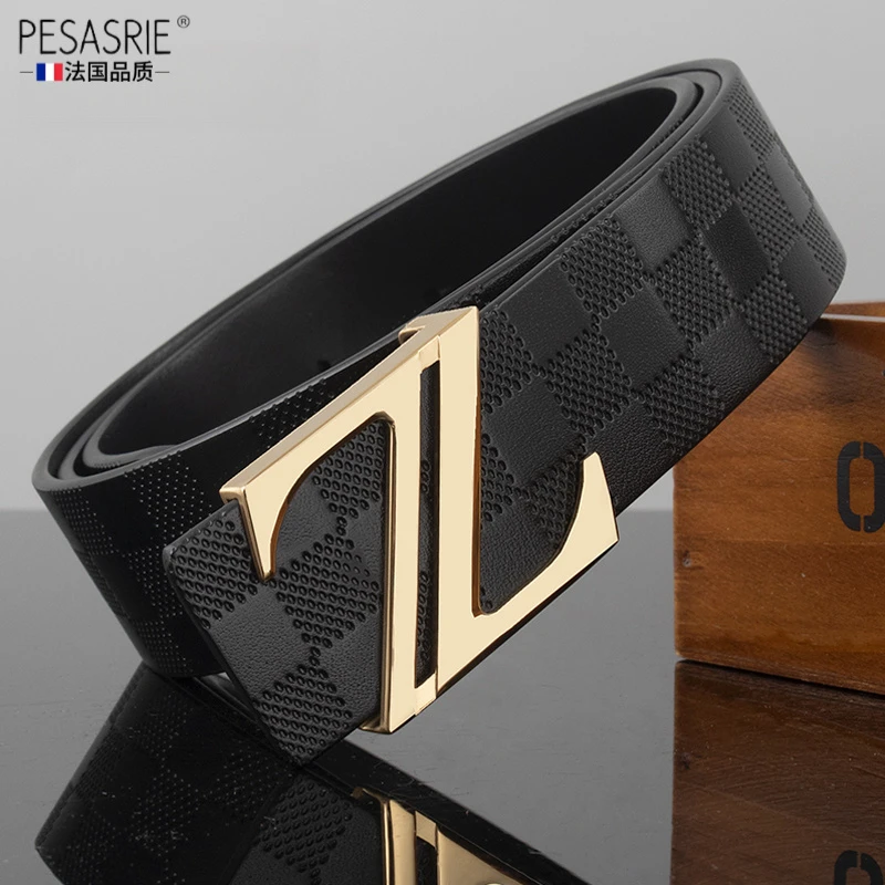 头层纯牛皮皮带男真皮平滑扣高档商务休闲男士腰带时尚百搭潮流