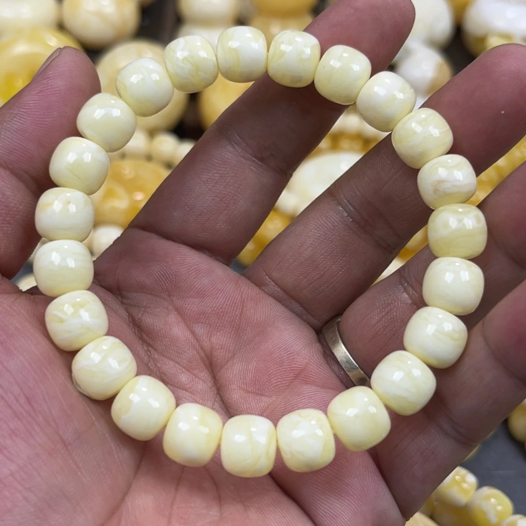 琥珀未镶嵌手串同料白虎皮老邢手串10mm