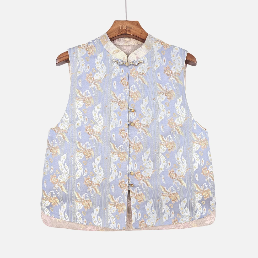 【瑞泽】桑蚕丝宋锦马夹中国风新中式复古立领直襟马甲女2416851