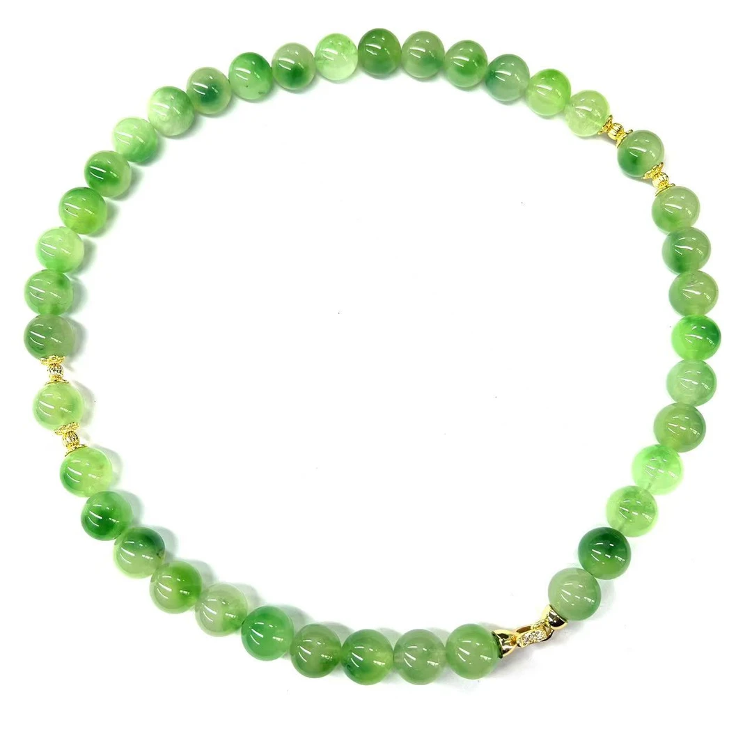 x458-国风设计款翠青冰魄玛瑙圆珠项链-赠礼盒