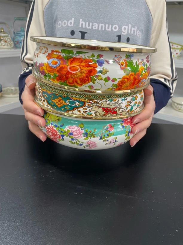 20-24珐琅搪瓷防锈国产盆和面盆汤盆饺子盆汤料盆中国田园元素