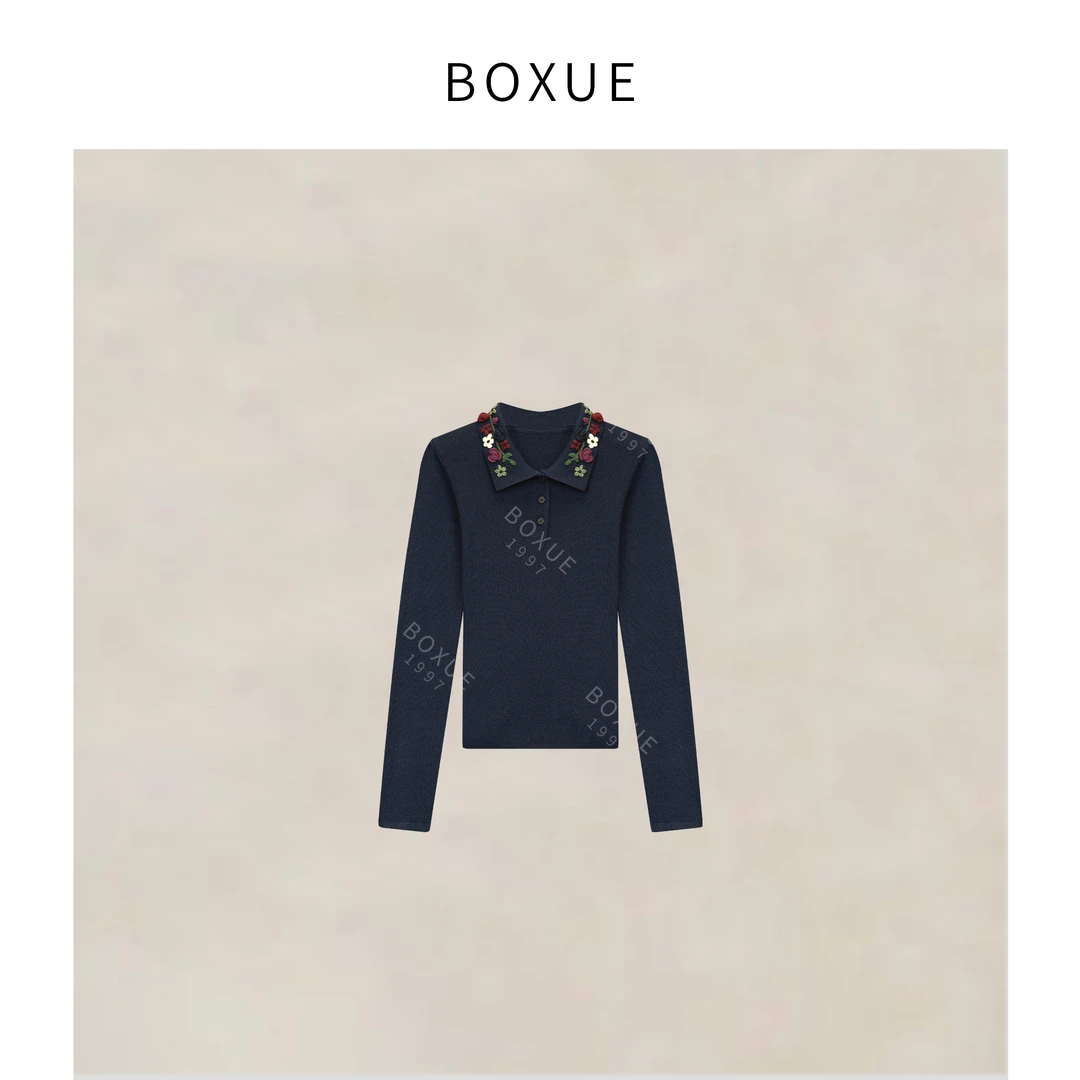 BOXUE“海葵”2025秋季高级感针织刺绣小花轻奢 毛衣 #250827MY4216