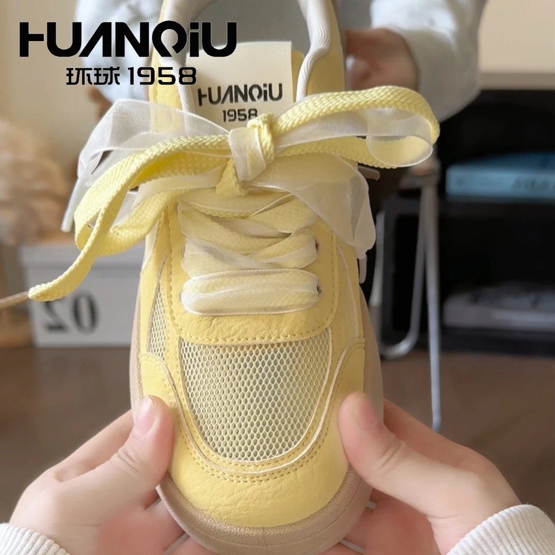 HUANQIU/环球2025夏季小白鞋网面透气学生时尚休闲鞋百搭欧若风女