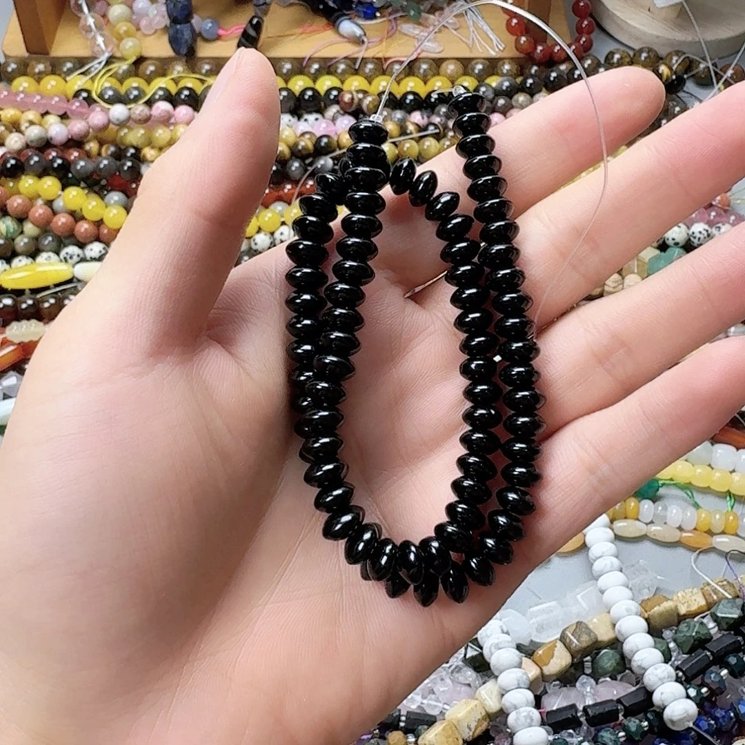 未镶嵌玛瑙/玉髓珠宝半成品卡8黑耀石尖珠算盘一条