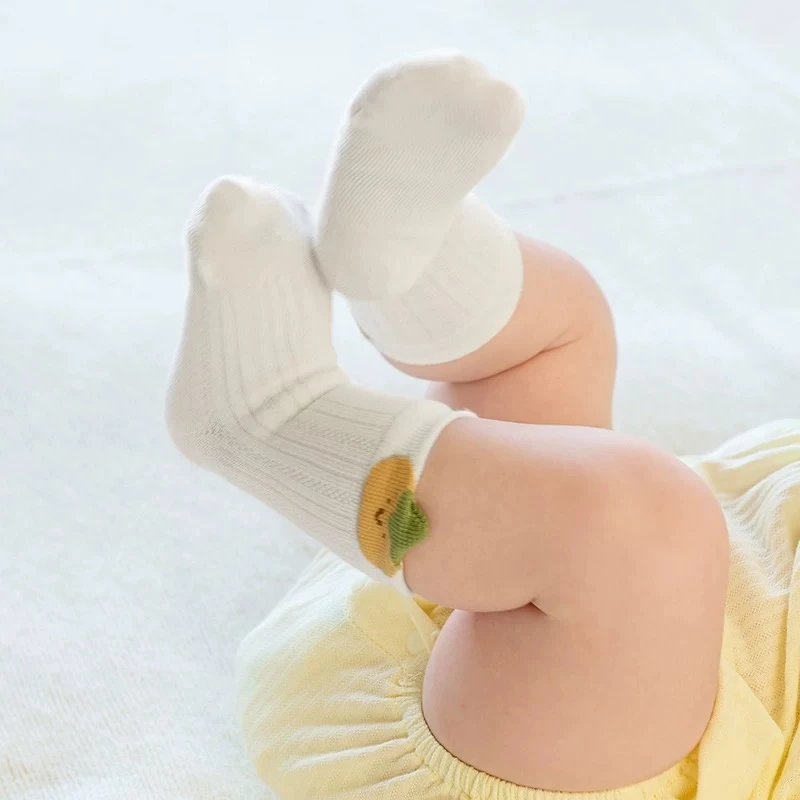 婴儿袜子夏季薄款网眼新生儿松口不勒腿白色宝宝花边中筒袜婴幼儿