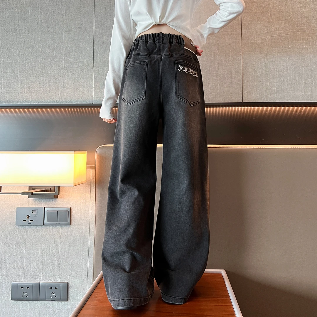 儿童秋装2025年新款大女童装宽松裤子春秋款水洗牛仔裤秋季直筒裤