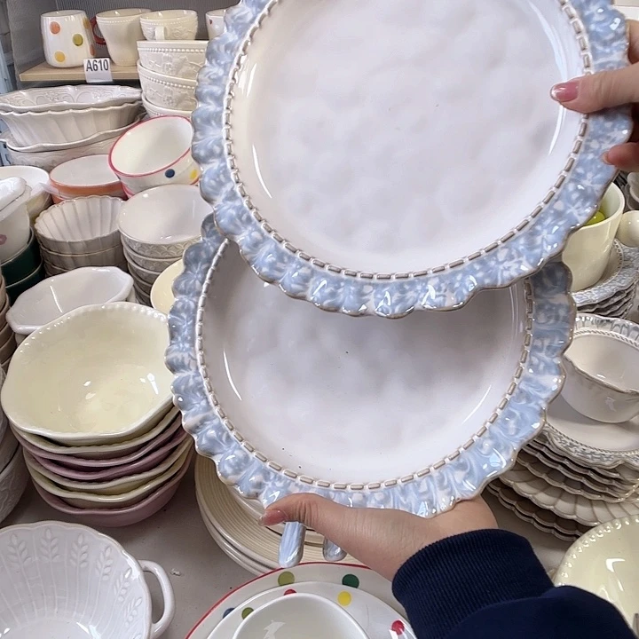 瓷片瑕疵特价陶瓷烟蓝大盘