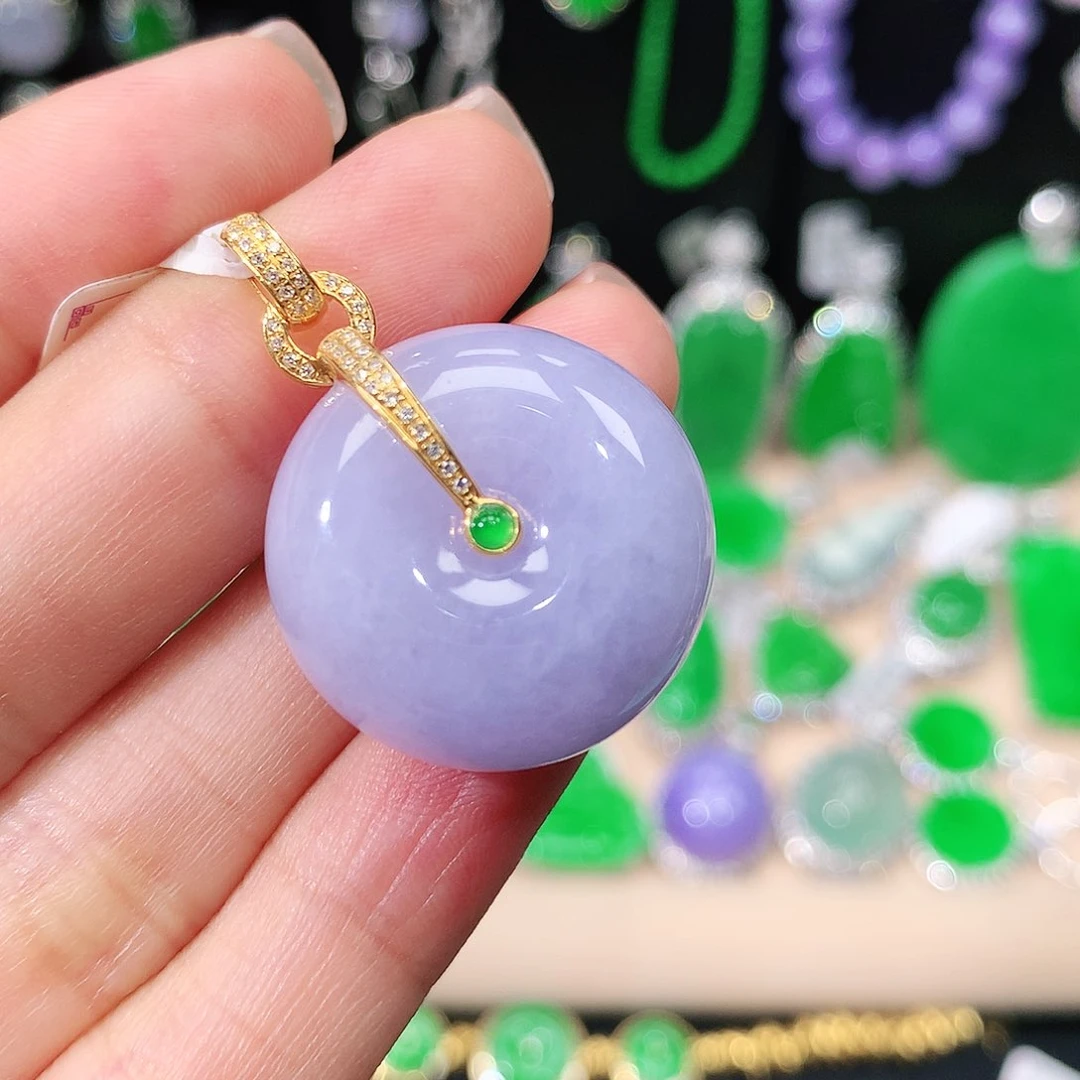 翡翠18K金镶嵌吊坠(不含链)