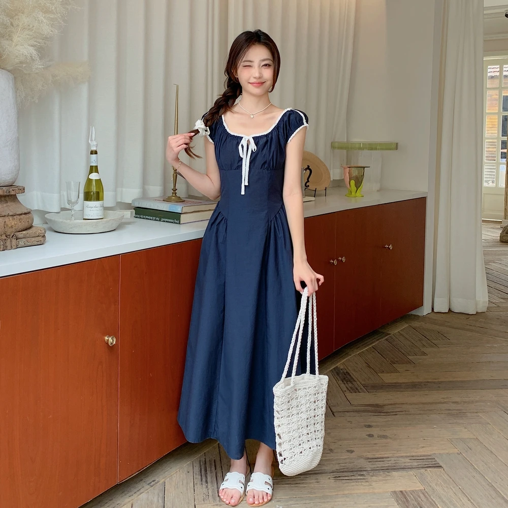 法式设计感蝴蝶结系带连衣裙女2025年夏季新款时尚气质收腰长裙子