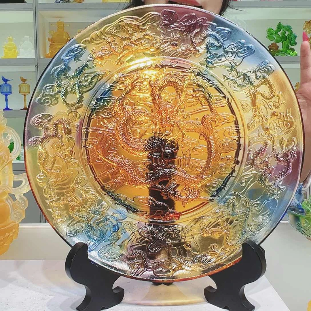 【闪购商品】手工艺品琉璃九龙盘