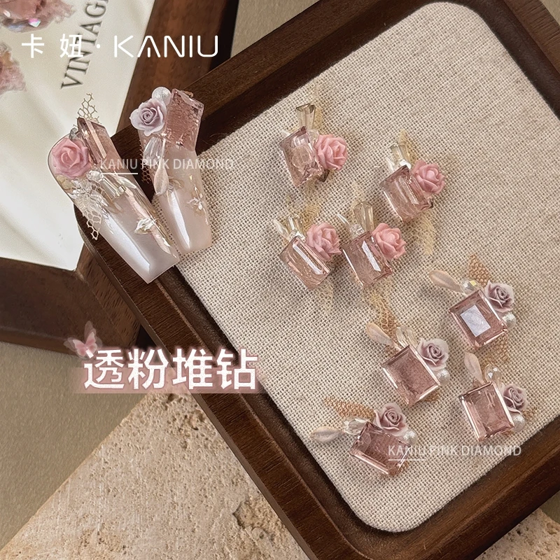 美甲山茶花透粉堆钻2025新款超闪冰透冰糖椭圆蝴蝶结裸钻指甲装饰