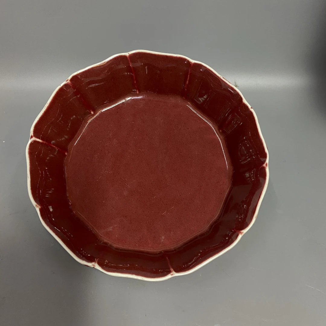 宝石红釉葵口洗瓷器#1052#