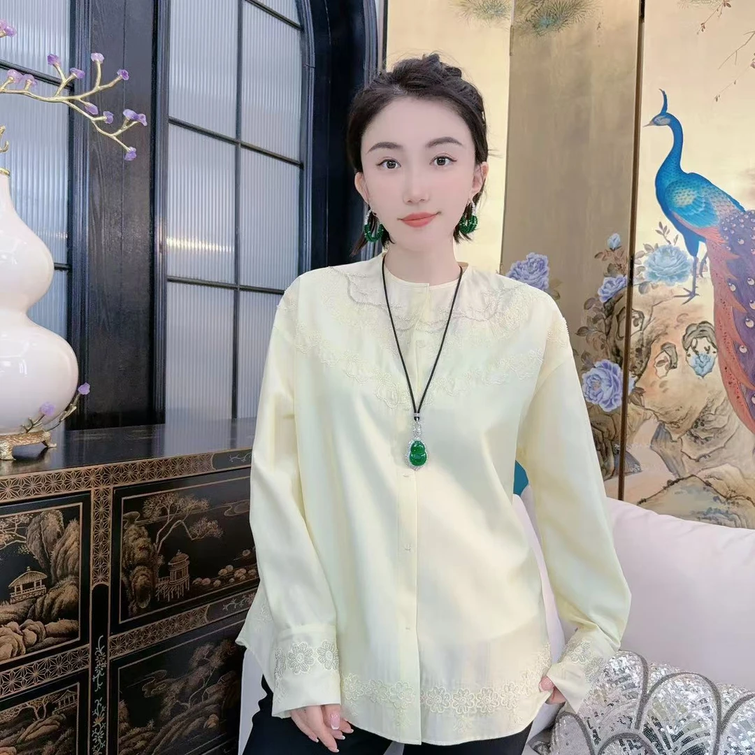 Betty Bairn【隐花间】高端系列桑蚕丝刺绣衬衫25B-BW8050