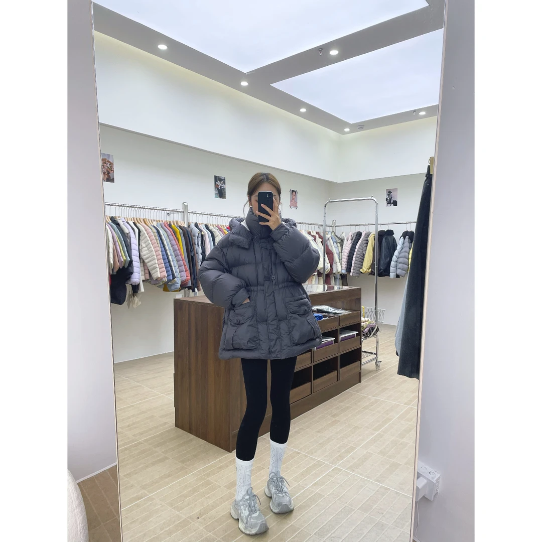 90白鸭绒 一手长抽绳收腰连帽羽绒服(订单款)HY-3509