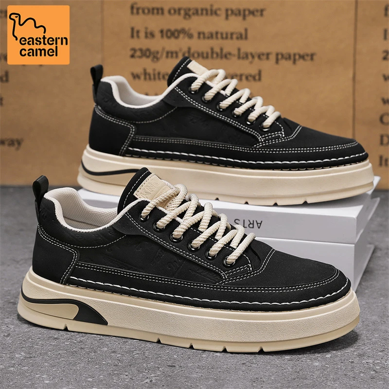 东方骆驼男鞋2025新款秋季厚底百搭板鞋男士皮面商务休闲运动潮鞋