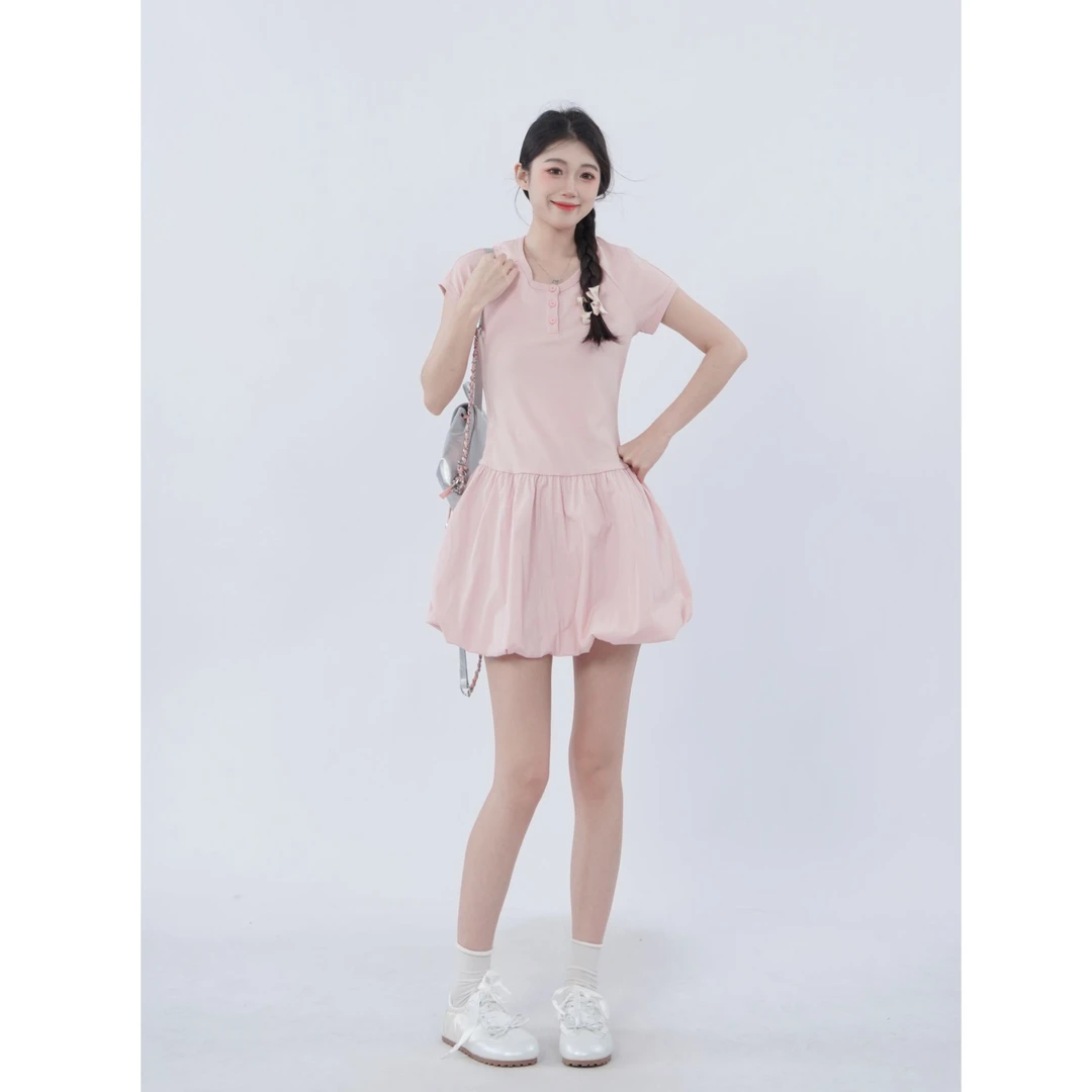 三福 连衣裙2025夏季减龄花苞裙洋气减龄复古修身显瘦女装507536