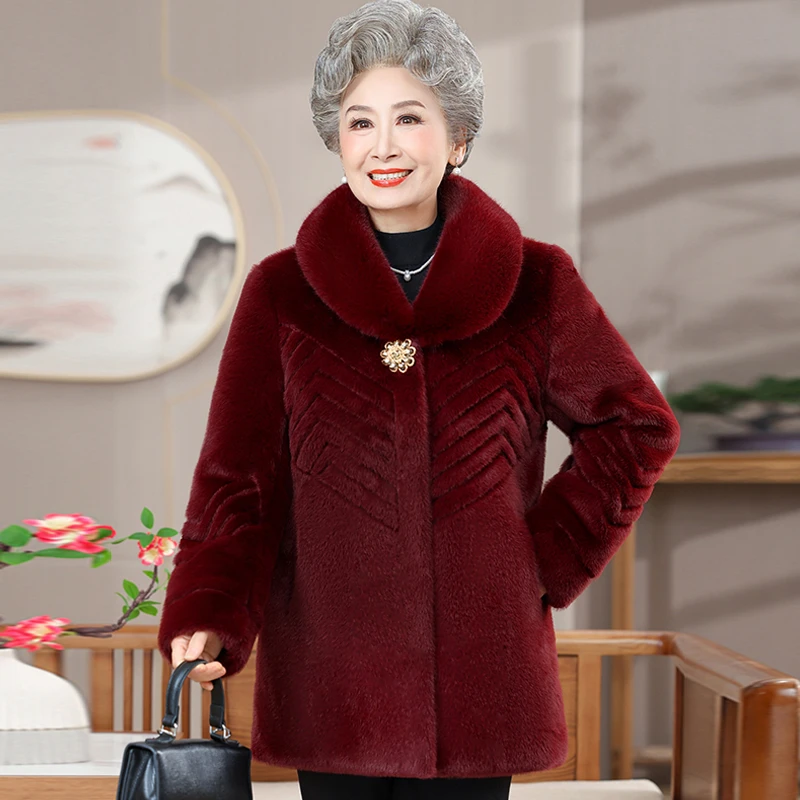 中老年女装冬季毛领大衣气质妈妈装加绒加厚外套高贵奶奶装保暖衣