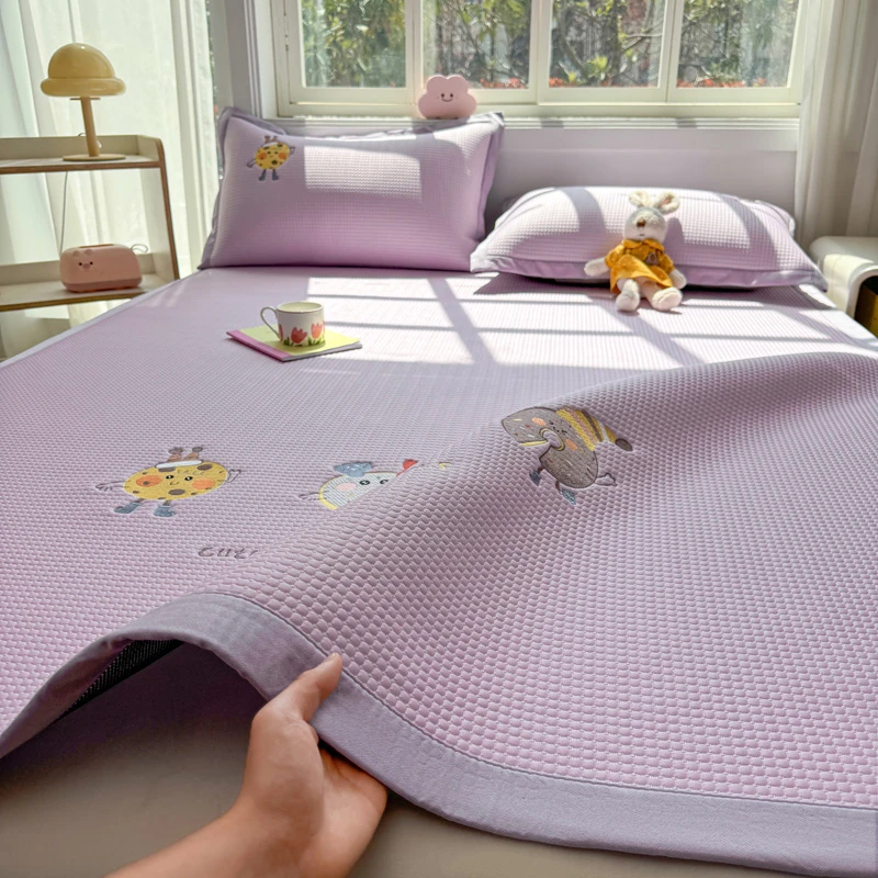 童趣可爱冰豆豆乙纶凉席三件套床单夏天冰丝席1.8空调软席子家用