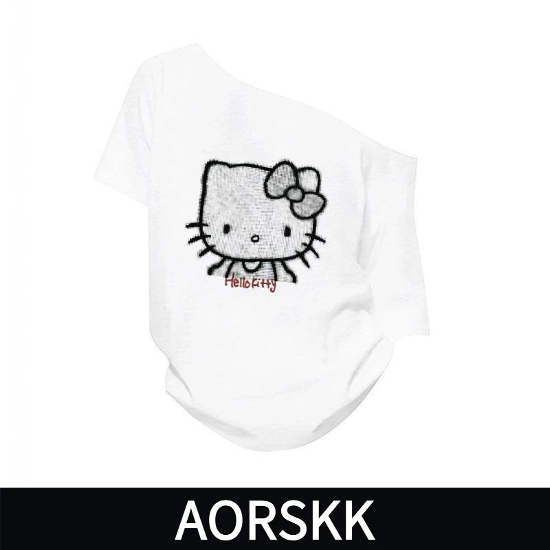【AORSKK】新款斜肩宽松短袖t恤女白色韩版百搭简约宽松显瘦上衣