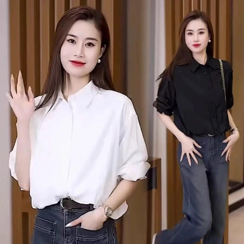 短款洋气长袖衬衫女春秋季时尚衬衣小个子显瘦遮肉气质上衣设计感