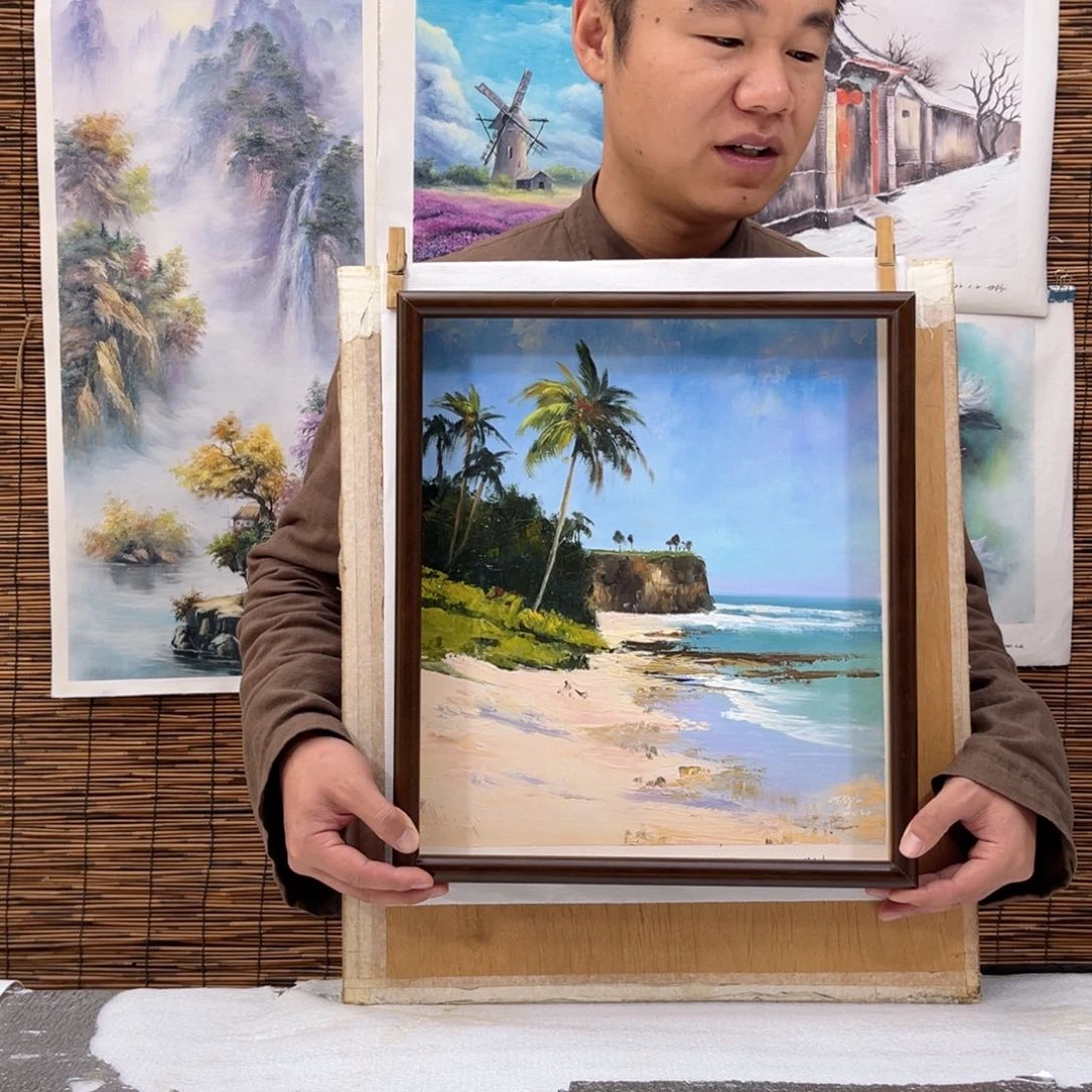 油画行路人小院绘画作品竞拍