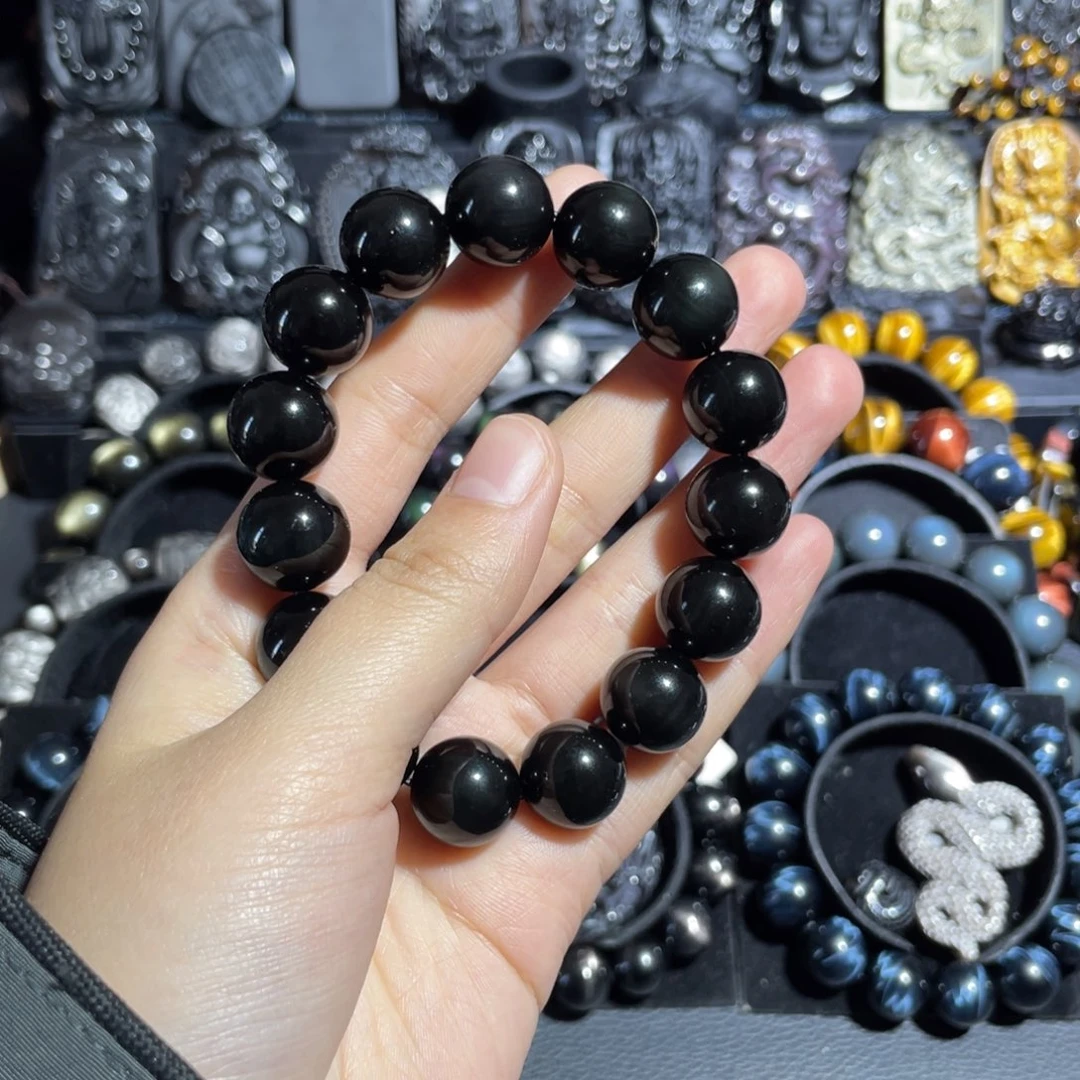 黑曜岩手串未镶嵌薇
