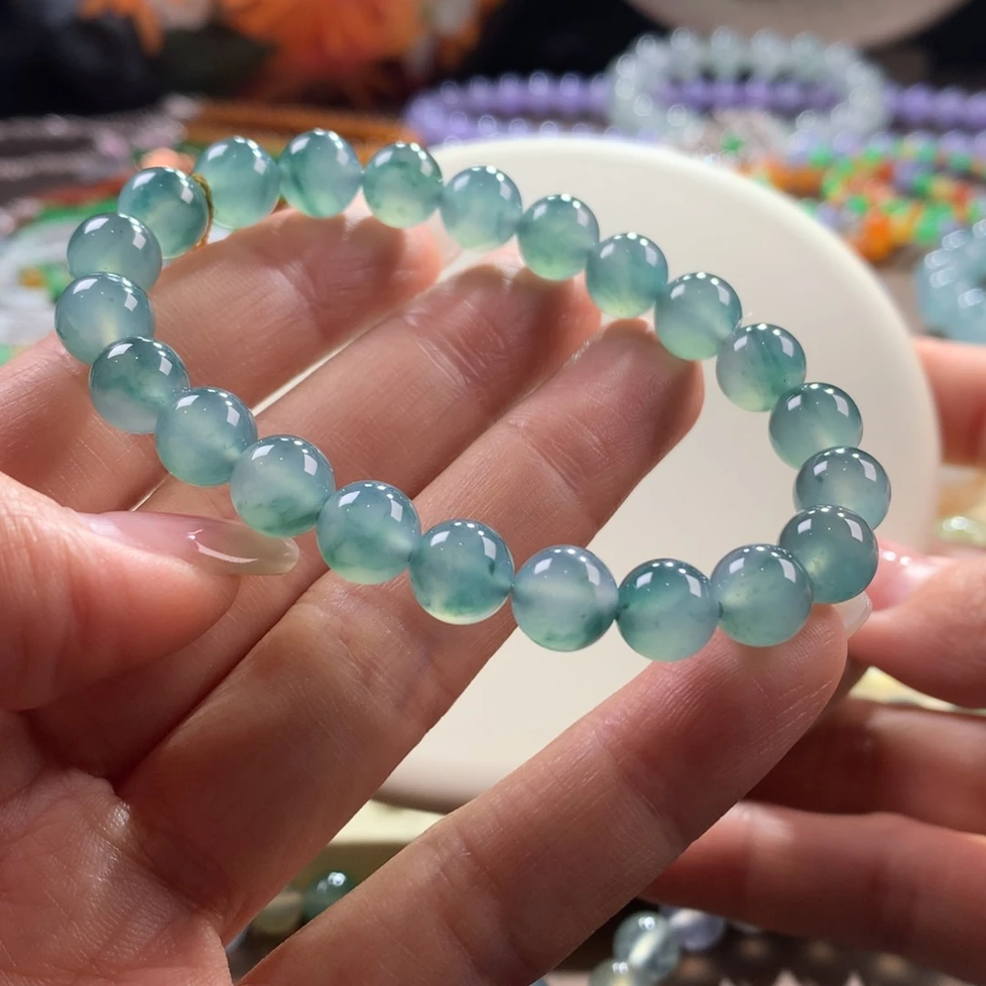 未镶嵌手链翡翠冰润蓝底飘花卡8.2