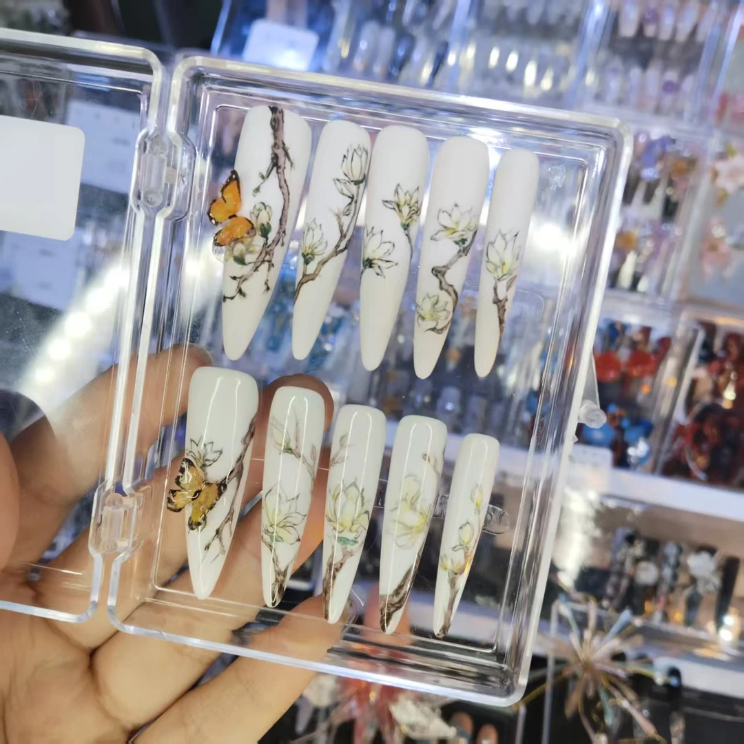 「梁祝化蝶」—纯手工定制掐丝蝴蝶雕花锆石满钻国风穿戴甲美甲甲片