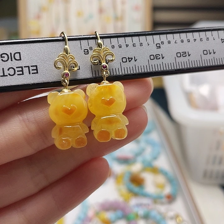 蜜蜡银S925镶嵌裸石蜜蜡耳环