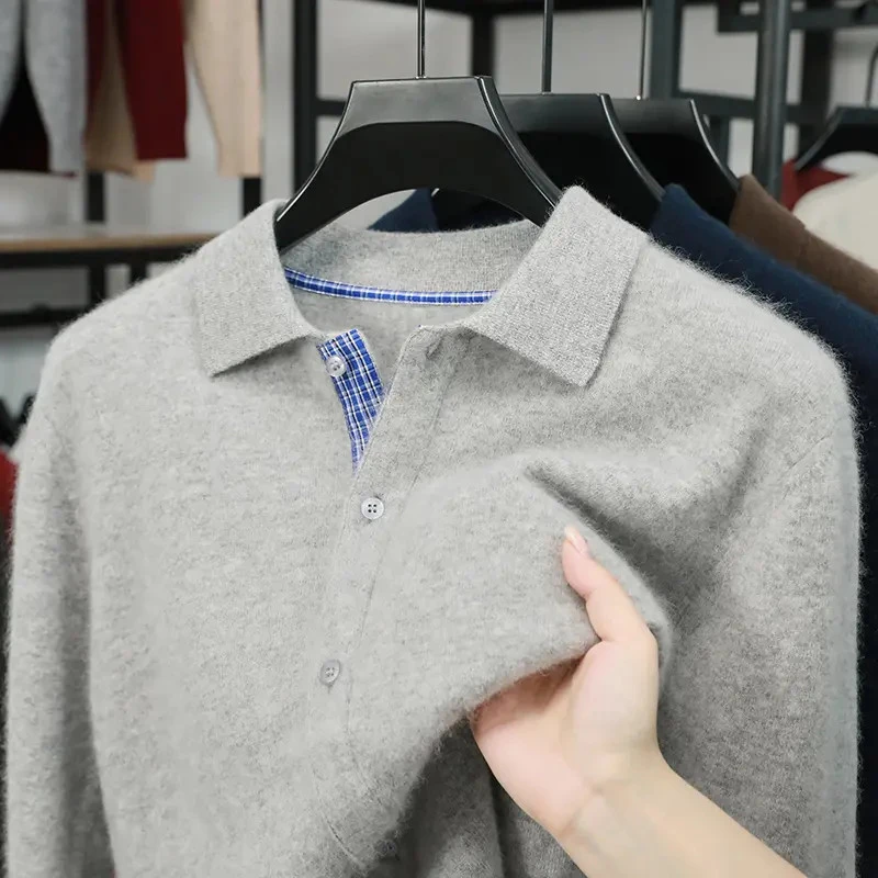 【山羊绒100%反季福利】轻奢软黄金羊绒毛衣开衫男士加厚翻领打底衫