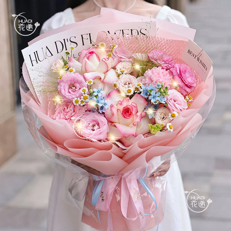 【创意翻瓣玫瑰花】2枝艾莎玫瑰混搭鲜花束鲜花团购送女生闺蜜礼物同城花店送花上门花递鲜花小时达
