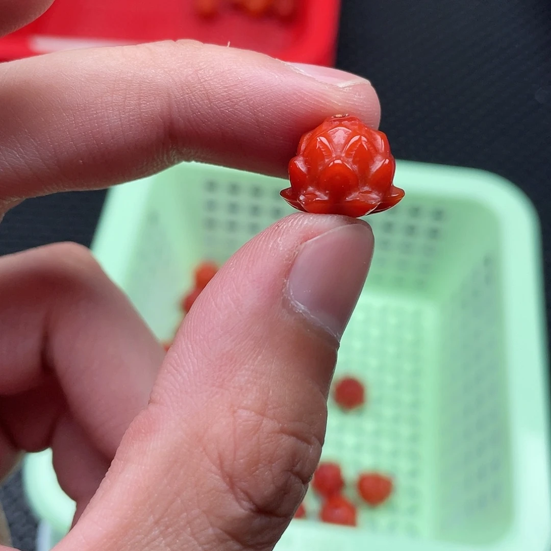 南红玛瑙7号 12*14柿子红立体莲花珠一颗未镶嵌