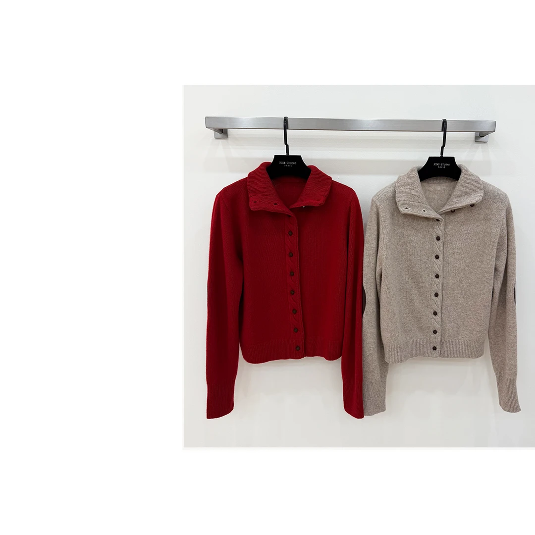 JIAYE CHAN时尚简约慵懒风翻领单排扣针织开衫