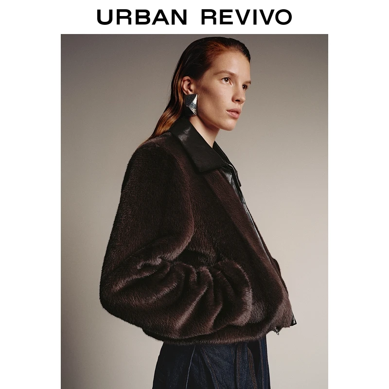 UR2025冬季新款女装琥珀流光风拼接领外套UWJ150078+