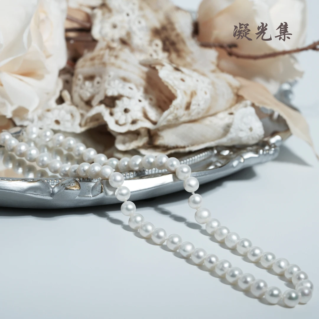 无核925银淡水珍珠项链 元宝扣珠串项链 强光WXK0014-7-8mm气质