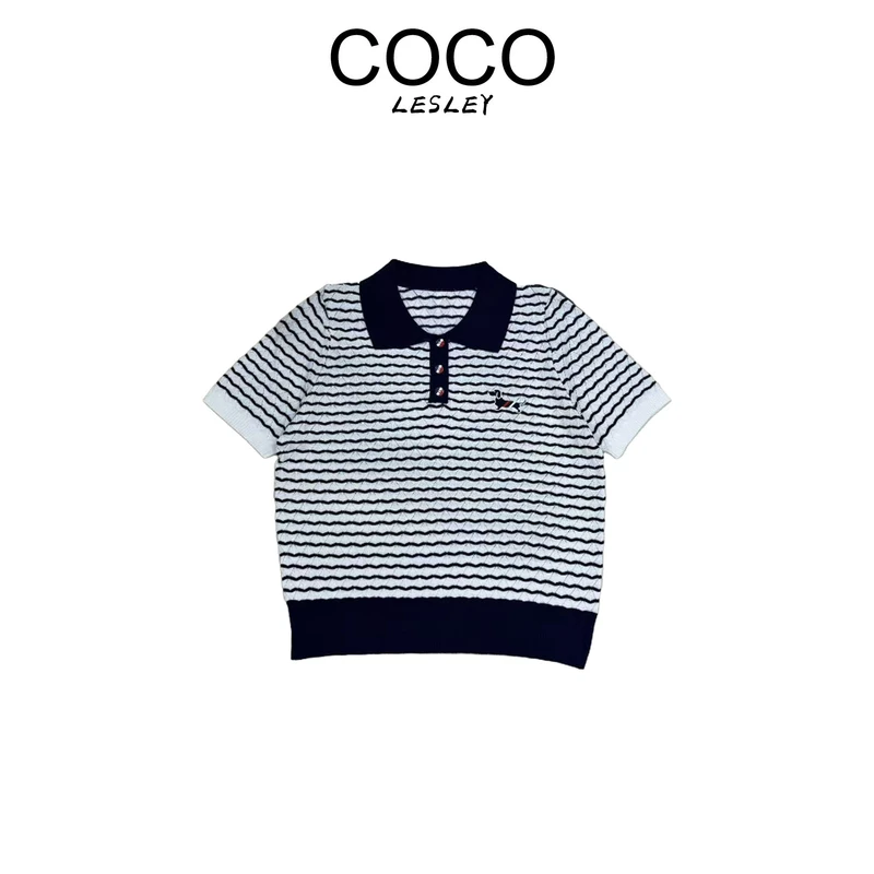 【COCO LESLEY】短袖毛针织衫凉感运动针织衫夏季翻领 627